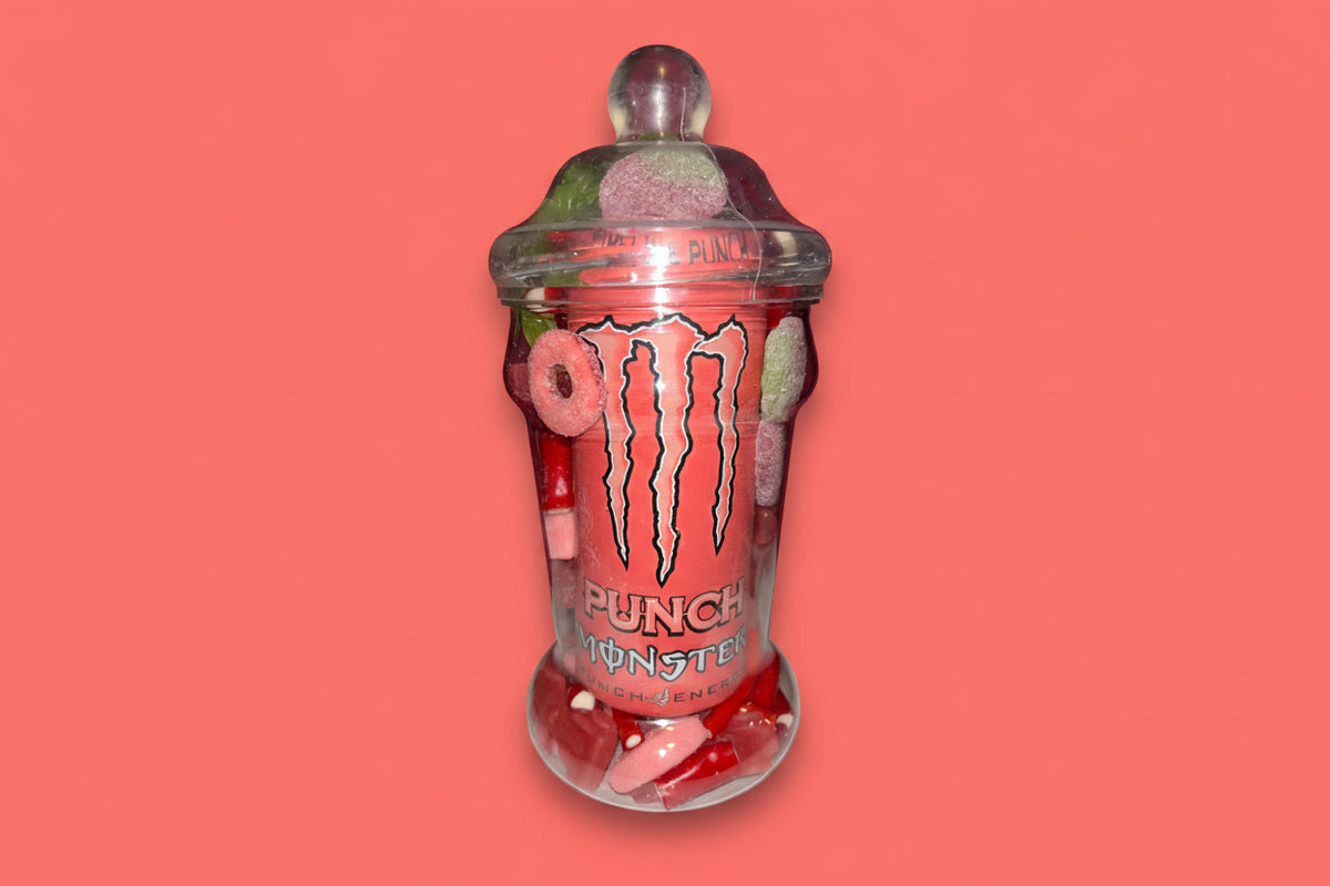 Jar of Monster Drink Punch inspired pick n mix sweets