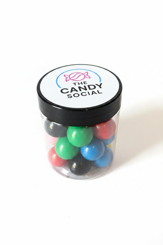 Jar of colourful gobstopper sweets