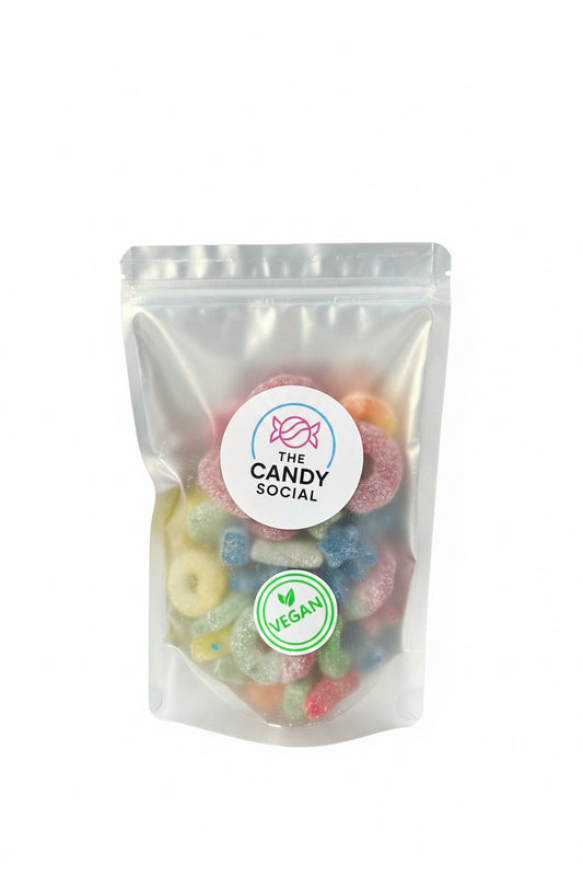 Bag of vegan fizzy sour sweets