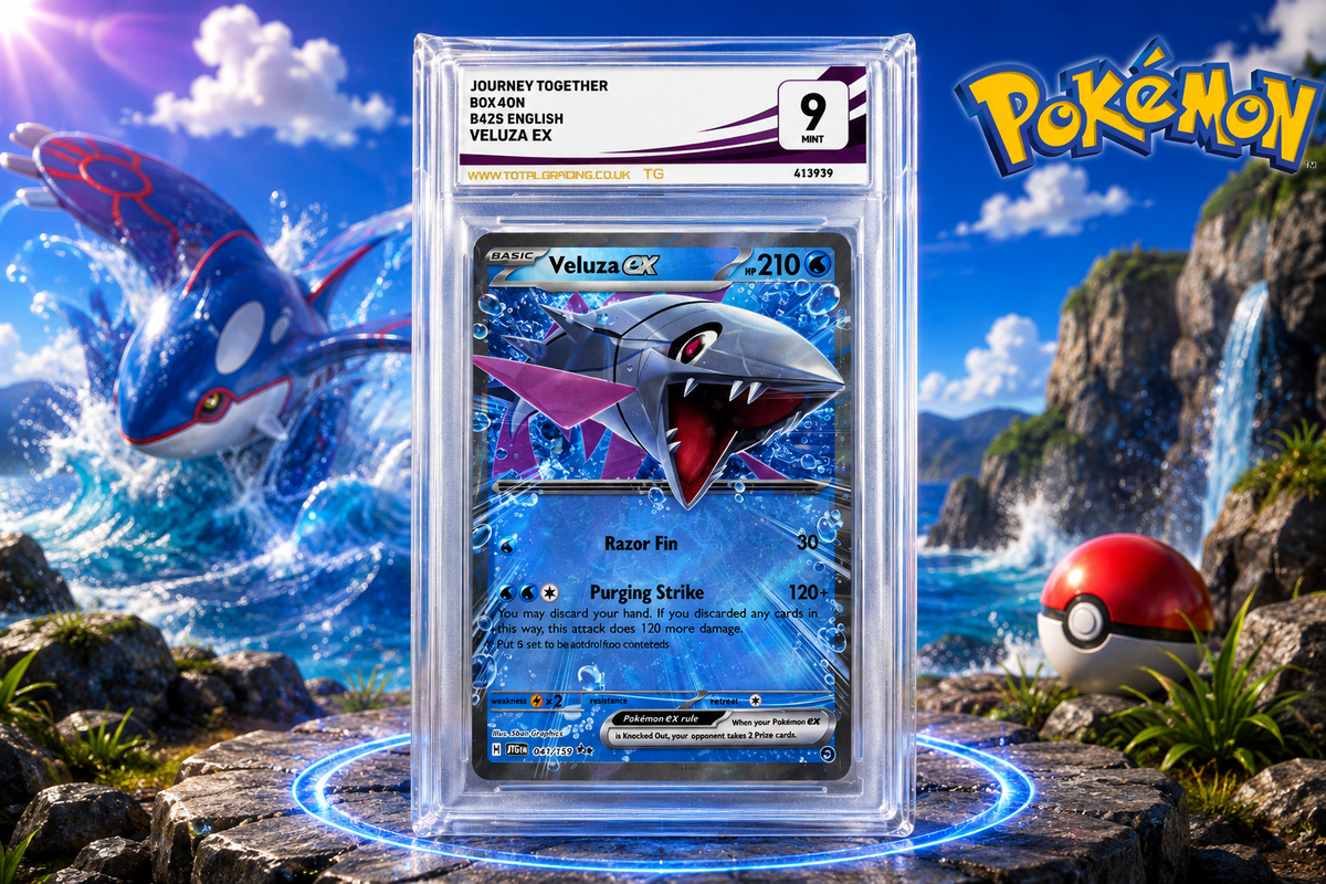 Veluza EX 043/159 graded 9 Pokemon trading card in protective case